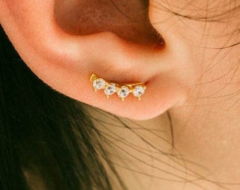 CZ bar earrings, Crown Ear Jacket,bar Ear climber,cartilage bar earring,silver line earring,helix earring,delicate earring,cartilage earring