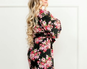 black and white floral robe
