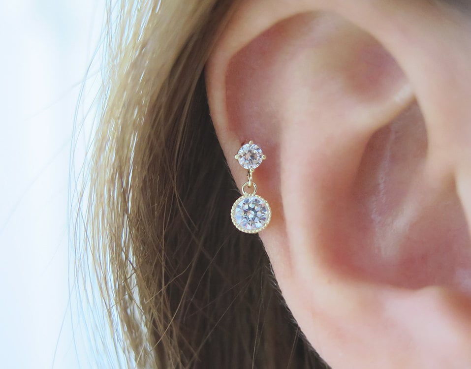 10K Solid Gold piercing/CZ dangle Piercing/Helix