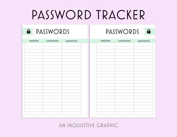 Items similar to Password Tracker Planner / A5 Insert / Planner ...