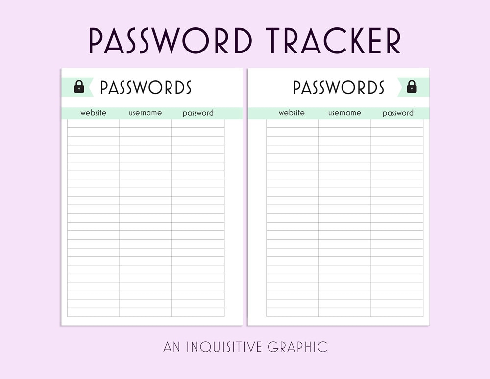 Password Tracker Password Log Password Printable