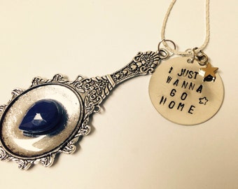 Steven Universe Lapis Lazuli Piece with Mirror Bezel w/ hand stamped charm