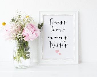 Printable Bridal Shower Game, How Many Kisses Printable Game, Bridal Shower Kisses, How Many Kisses Game
