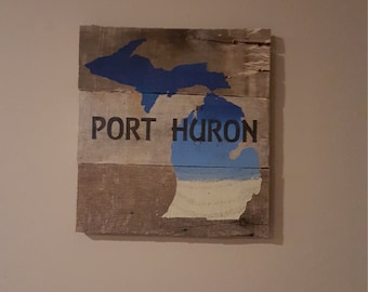 Port Huron Michigan rustic pallet wood sign