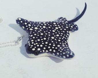 Stingray Necklace- Handmade Polymer Clay Jewelry- Spotted Eagle Ray