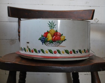 Vintage farmhouse kitchen metal cake carrier fruit bowl shabby cottage chic