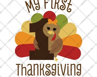 My First Thanksgiving - SVG Vector DXF EPS Digital Cut File Silhouette Cricut Turkey Cute Girly Fall Autumn 1st Arrows Birthday Bow
