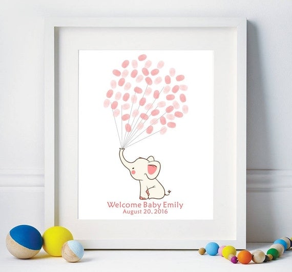 Elephant Fingerprint Balloons Guest Book for Baby by BonjourEmma