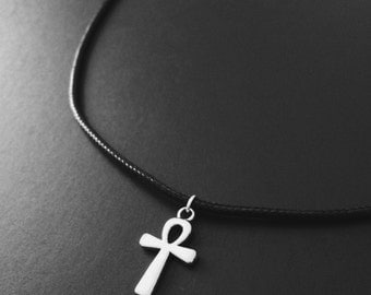 Ankh Necklace, Black Choker, Egyptian Jewelry, Choker, 90s Jewelry, Grunge Jewelry, Ankh Jewelry, Eternal Life, Black Cord Choker