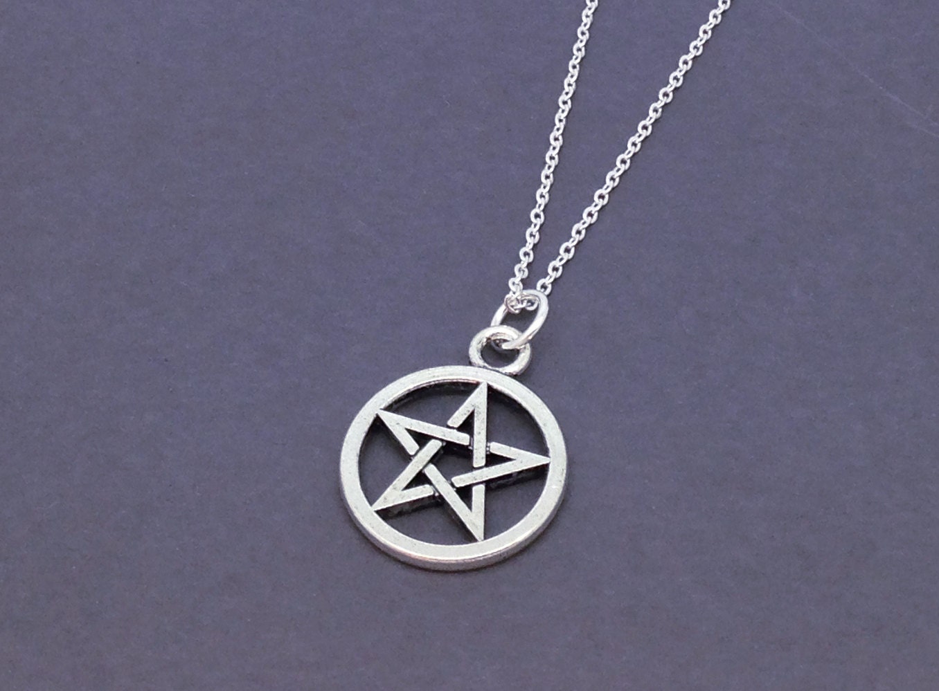 Antique Silver Pentagram Necklace Pentacle by BurntSugarBoutique