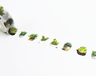 Succulent Cactus Potted Plants Green Washi Tape Masking Tape