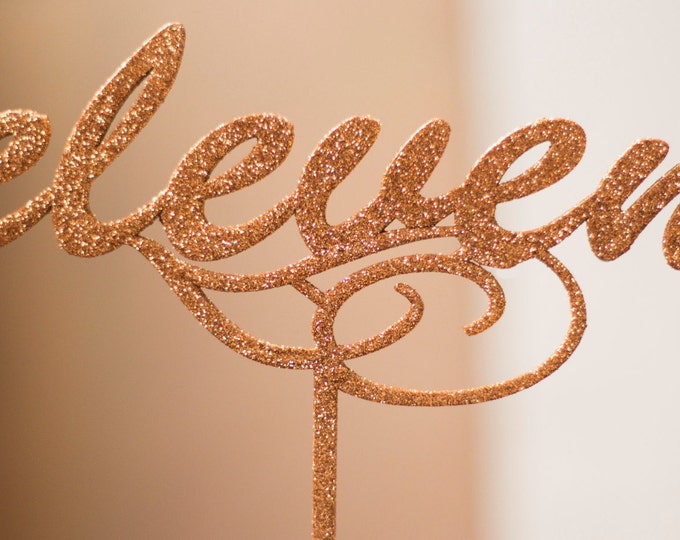 Rose Gold glitter table numbers, with the stick, non-free standing