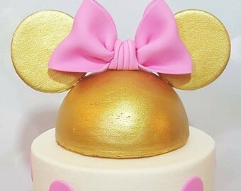Minnie Mouse Ear Hat With Bow Cake Topper (Gold)