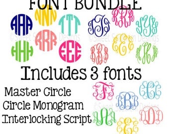 Font bundle Master Circle Circle Monogram Font Interlocking Script Cursive font SVG DXF EPS instant download design for cricut or silhouette
