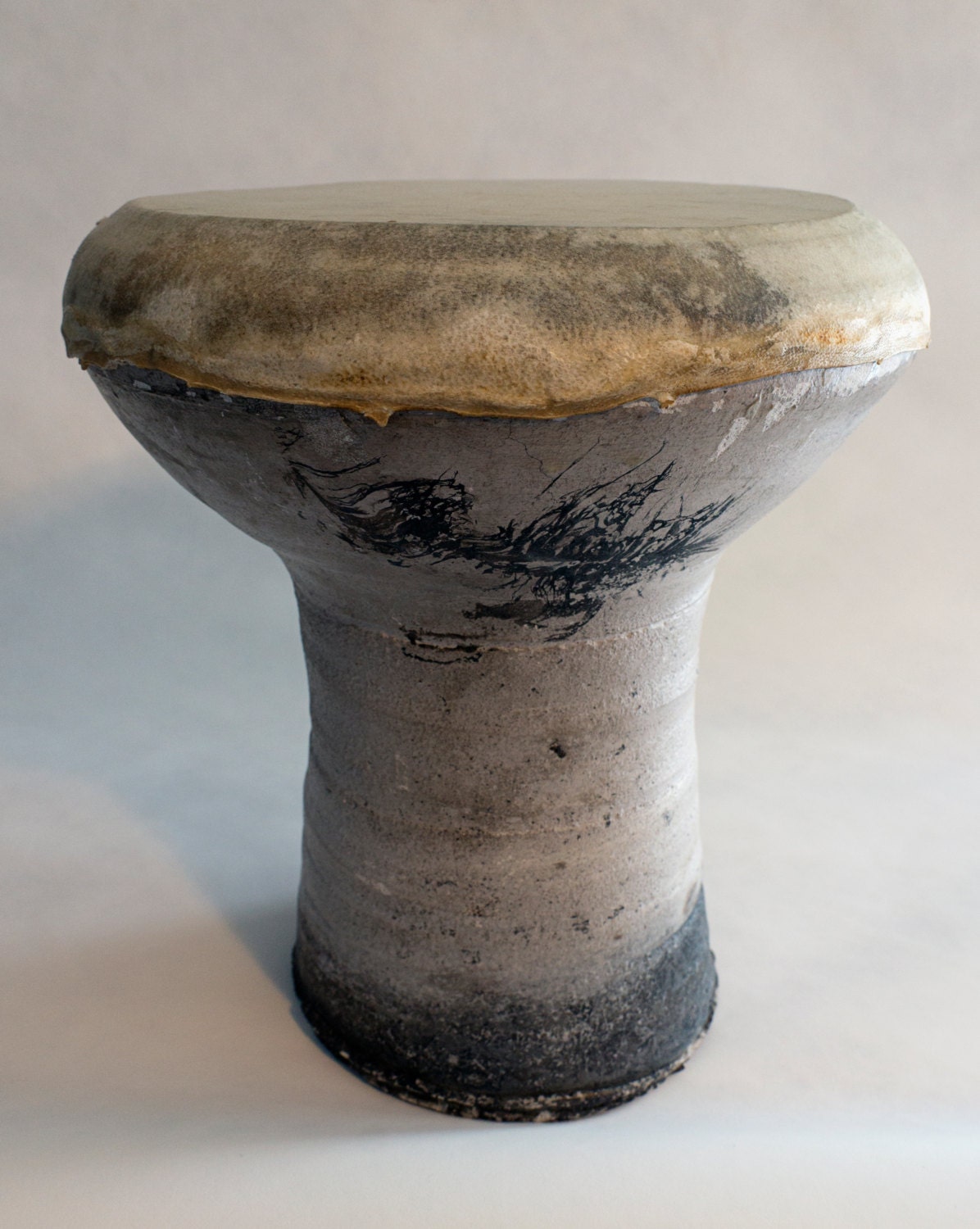 Dumbek Goblet Drum with Goatskin head ceramic with feather