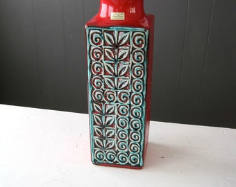 Carstens Tonnieshof Floor Pottery Vase, Pattern 7181-40, Embossed Decorations, Made in Former West Germany, Vintage Keramik, Mid Century