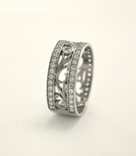 Vintage style promise ring Nature silver band by WeddingRingsStore