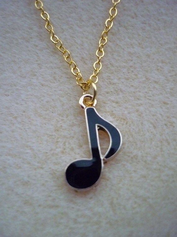 Music Note Necklace Musical Note Charm on Gold Plated Chain