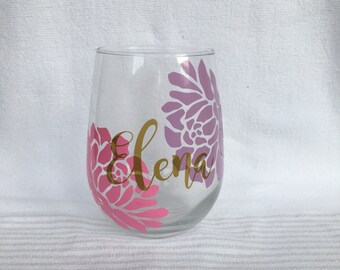 Peonies Stemless Wine Glasses 17oz // A Cocoa Bean Boutique Original // Gift For Any Occasion // Engagement // Birthday // Personalized