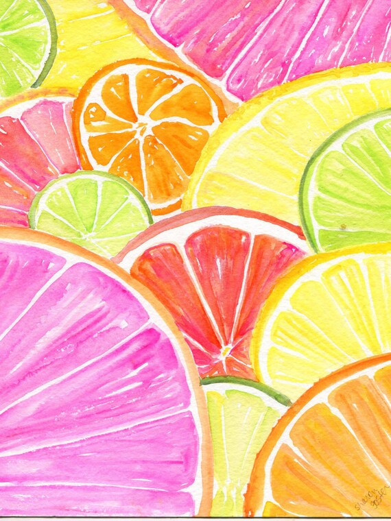 Citrus watercolor painting original 8 x 10 Tutti Frutti