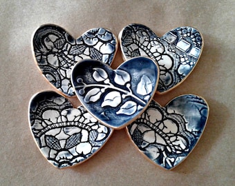 Ceramic Heart ring bowls 5 Navy Blue itty bittys Bridal Shower favors ceramic hearts