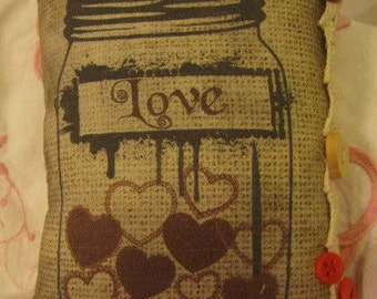 CLEARANCE SALE!! Recipe for Love, Valentine's Day jar of hearts printed pillow
