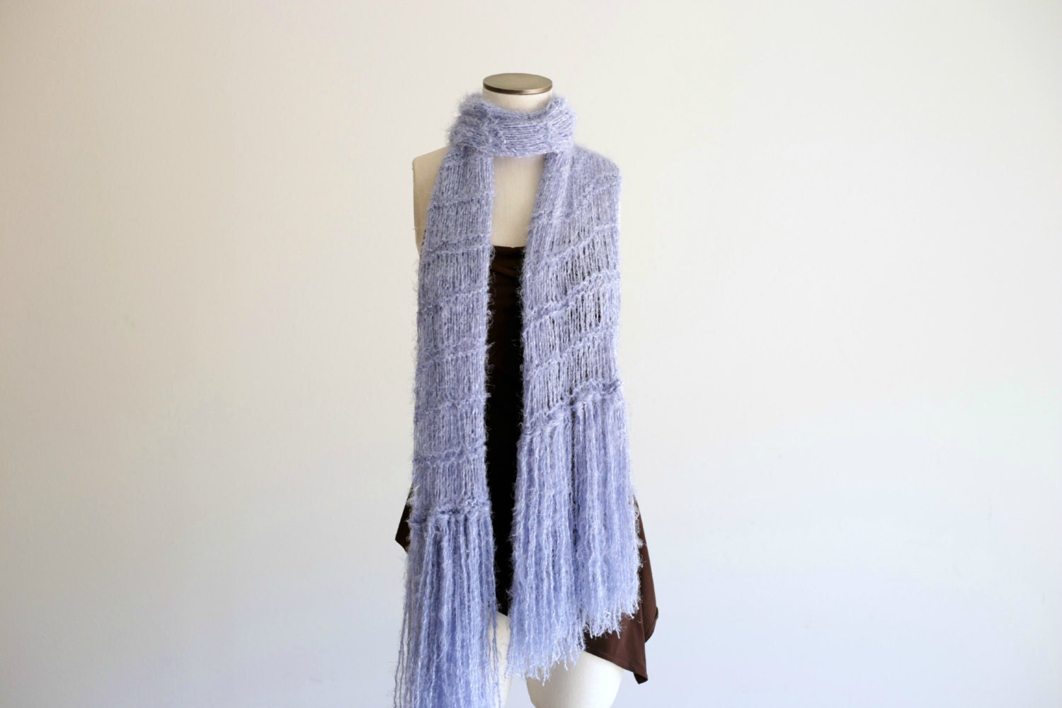 Light Blue Scarf Pale Blue Scarf Solid Blue Scarf Hand Knit