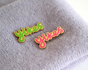 Yikes Enamel Pin Badge, Pins, Pink Brooch, Green Brooch, lapel pin, Badges, RockCakes, Brighton uk