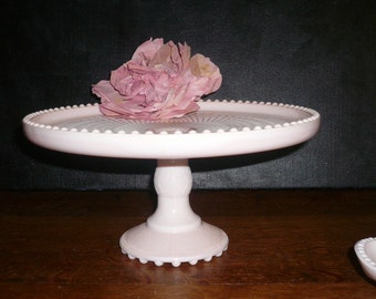 Vintage Wedding Cake Plate Stand Pink Milk Glass Cake Footed Cake Plate