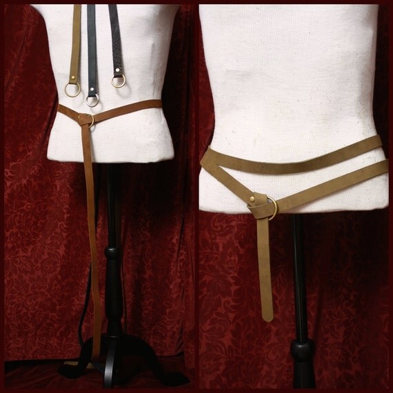 Long Leather Ring Belt double wrap belt Medieval costume