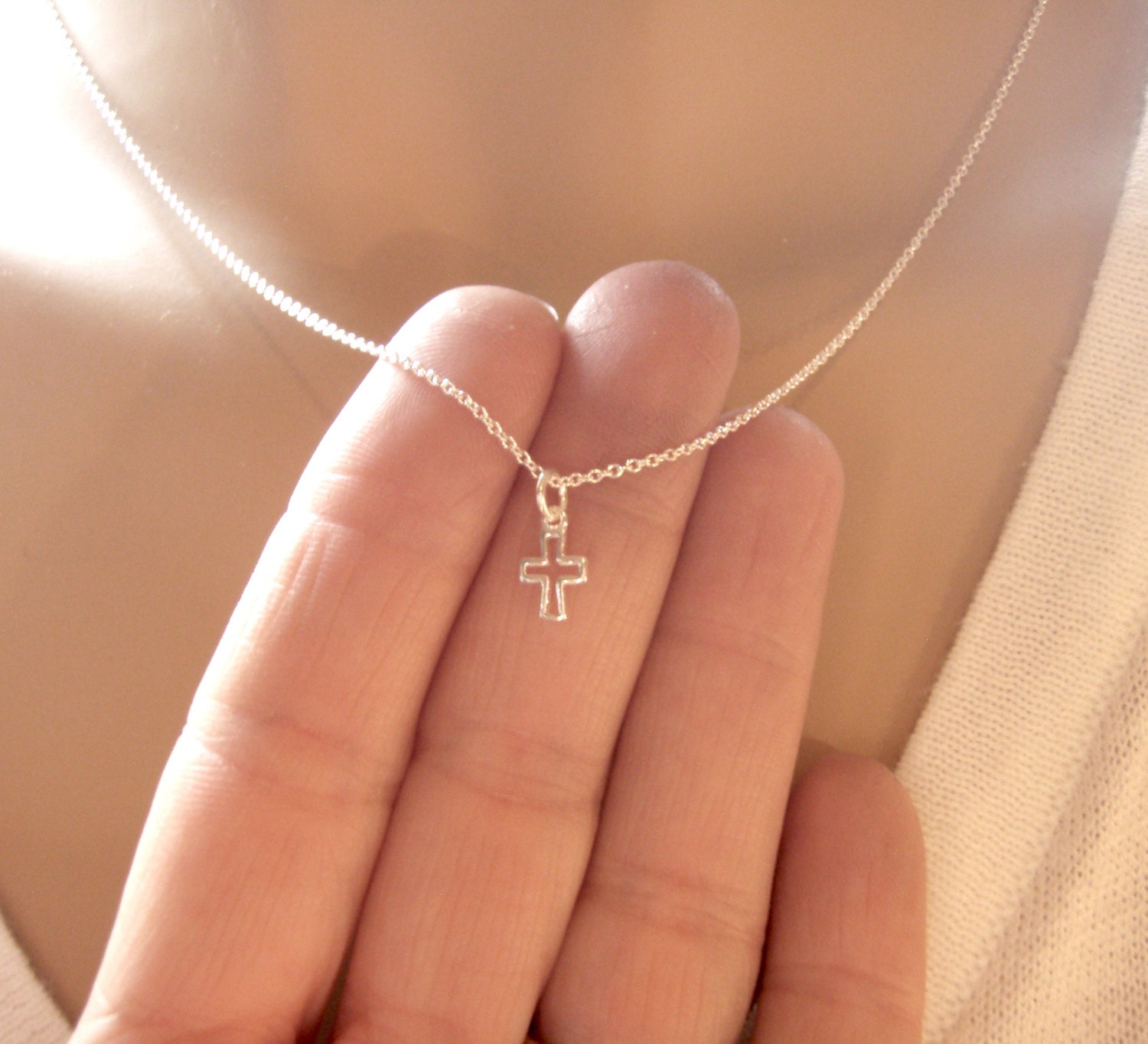Tiny cross necklace Dainty simple silver necklace Small