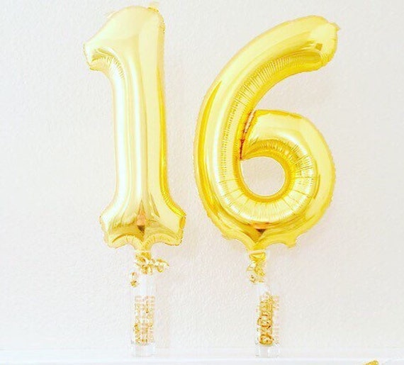 GOLD 16 Numbers Number 16 Balloon 16th Birthday by ...