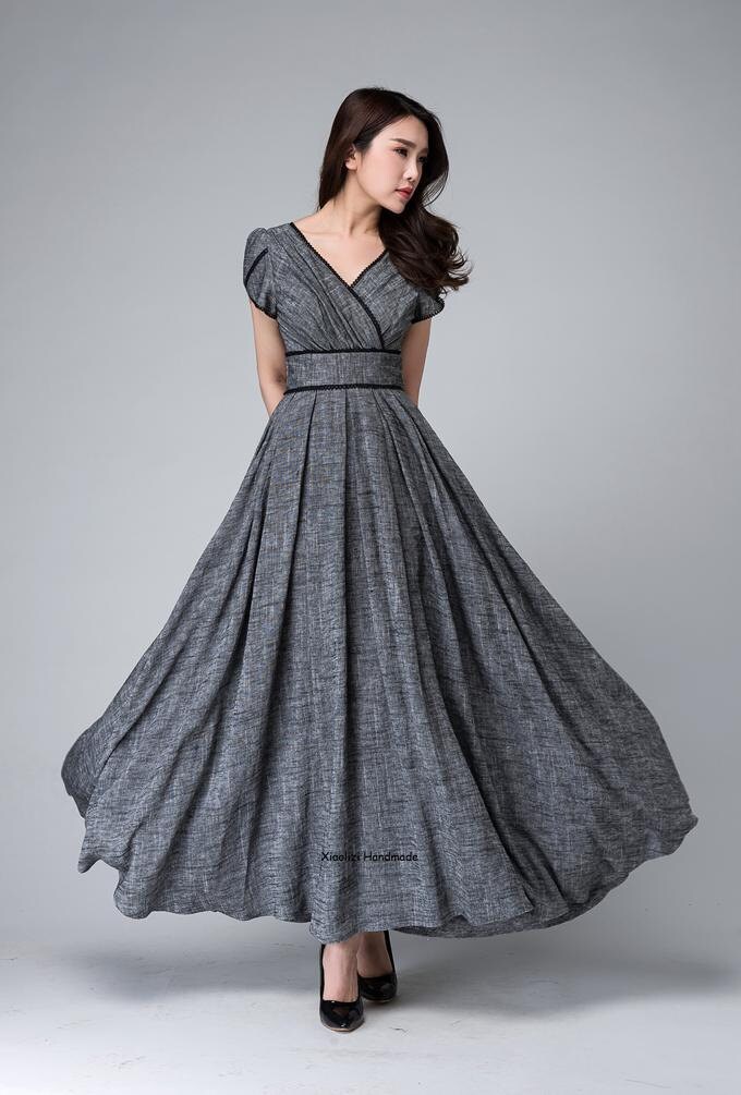 Gray maxi dress empire waist dress Garden party dress