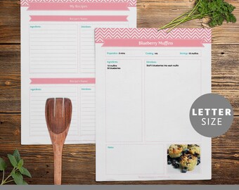 DIY Recipe Binder, Printable and Customizable Recipe Template, Editable PDF, Pink Chevron, Instant Download