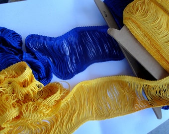 4" long Sunshine Yellow or Royal Blue chainette rayon fringe trim for sewing costumes ST
