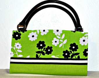 Two Tone Lime Green, Black and White Floral Magnetic Bag Shell Cover