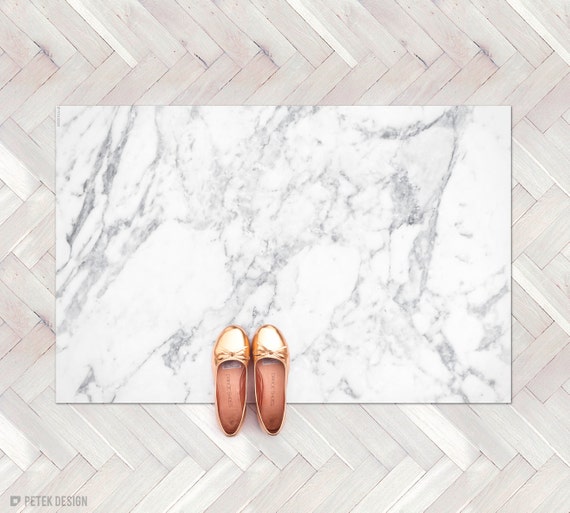White Marble Rug / Marble Decor Kitchen Rug / Minimalist