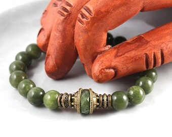 Natural Jade Bracelet, Green Jade Bracelet, Jade Mala Bracelet, Stretch Bracelet, Mala Bracelet, Green Jade Mala, Mens Jade Bracelet, Yoga