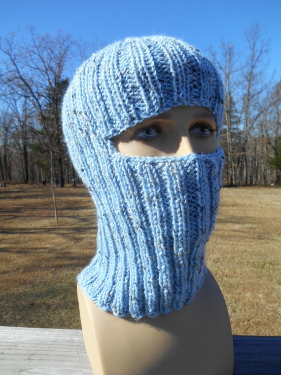 Adult Balaclava. Light Blue Ski Mask. Merino Alpaca Tweed