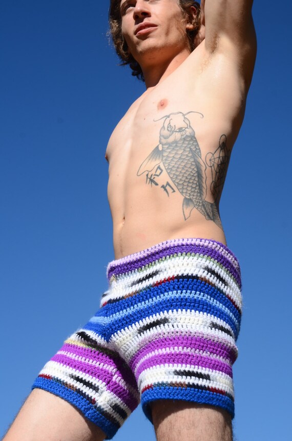Crochet Booty Shorts Southwest Stripes Purple
