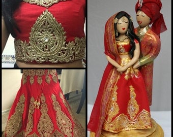 Indian Wedding Cake Topper CUSTOMIZED to your features and attire Hand Sculpted in Clay