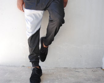 SALE Mens Black Denim Drop Crotch Harem Pants / Denim Joggers / Mens Joggers / Mens Harem Pants / Three Pockets / Handmade by GAG THREADS