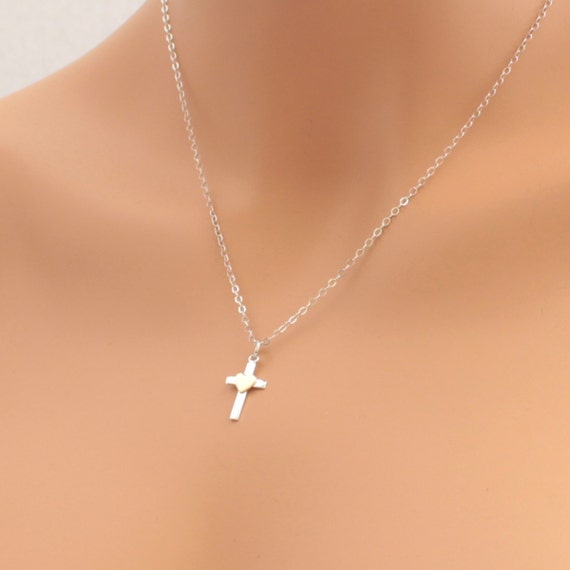 Cross Heart Necklace Sterling Silver Cross Jewelry Bronze