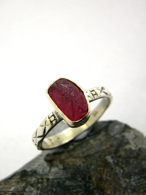 Ruby ring sterling silver rough raw ruby stone solitaire