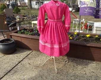 Girls Size 8 Civil War Dress Pink Swirl Print Reenacting Dress
