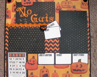 Halloween 12 x 12 Two Page Scrapbook Layout - Jack-o-lantern - Pumpkin Carving