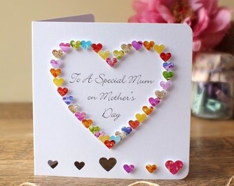 Handmade 3D Mother's Day Card, Personalised, Personalized, Happy Mothers Day, Love Heart, Customised, Mom, Heart, Mothering Sunday (BHE05a)