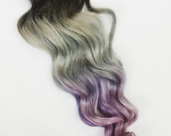 Rainbow Human Hair Extensions. Colored Hair Extension Clip