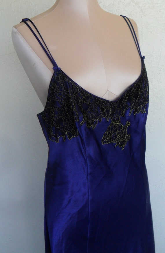 Vintage Negligee Nightgown Royal Purple Satin Oscar de la
