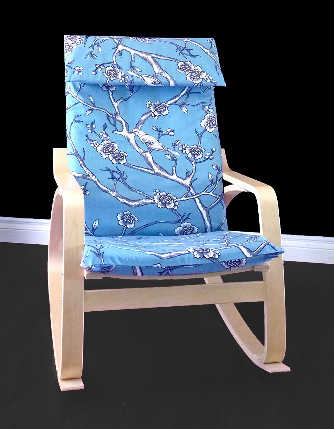 Blue Flower Print Ikea Poang Seat Cover